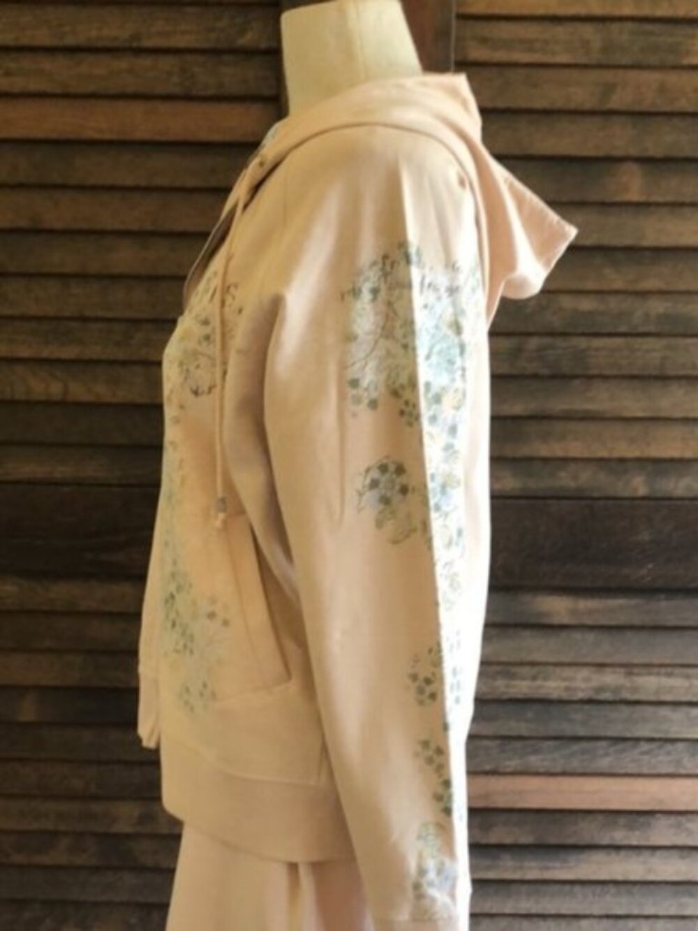 Cream Hoodie with Floral Design